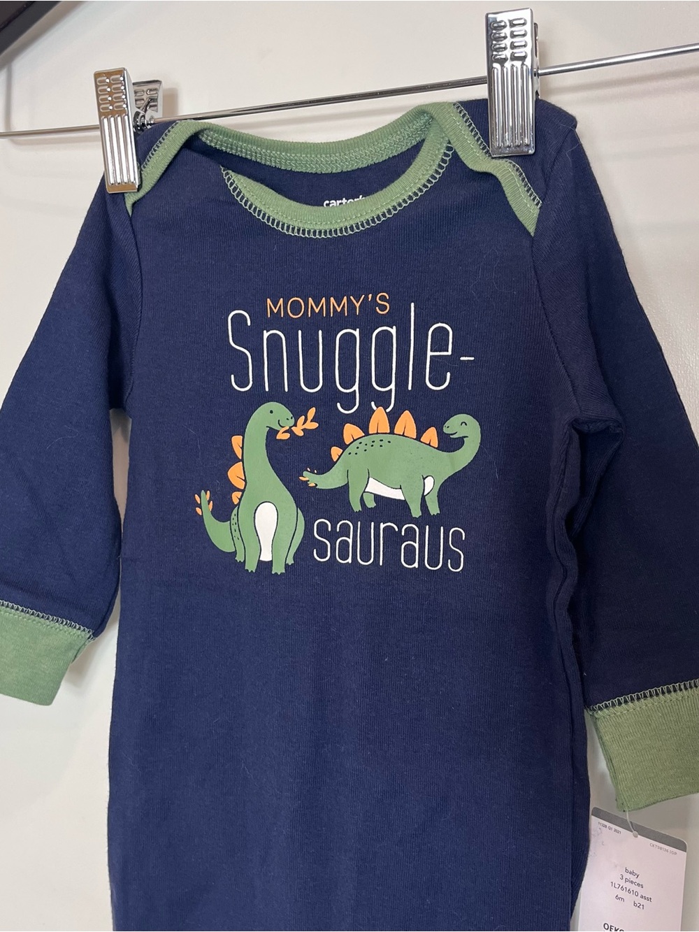 Carter's Mommy's Snuggle-saurus Dino One-Piece 6M Onesie Blue NWT Dinosaur‎ Baby - Picture 2 of 4